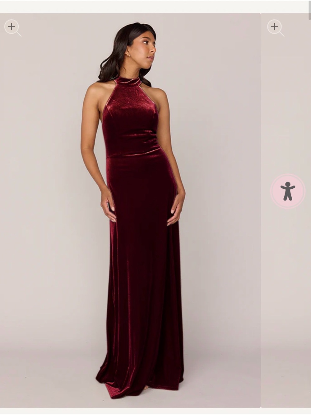 Burgundy Velvet Halter Evening Gown